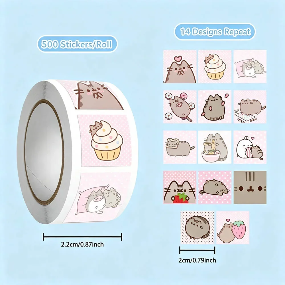Hou 500pcs Pusheen Cartoon Cat Roll Stickers Waterproof Graffiti Scrapbooking Notebook Phone Cute Decoration Decals Toys view 4