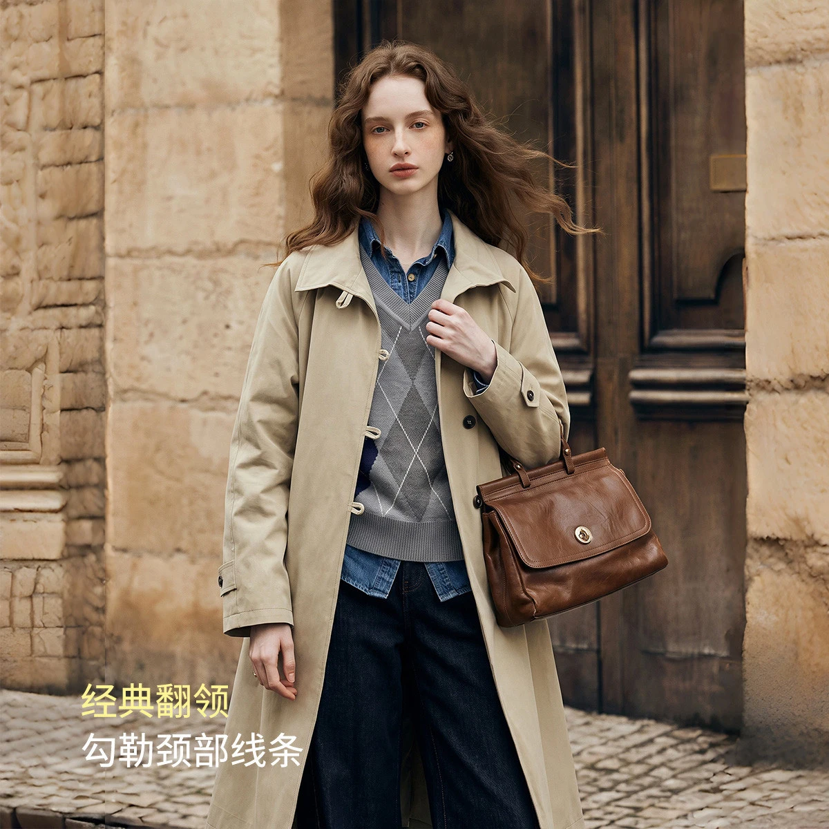 OLrain coat women's 2026 autumn and winter new gray French temperament strap design sense medium and long coat WGO58QF013230