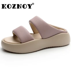 Koznoy 5cm Genuine Leather Summer Cozy Comfy Peep Toe Contoured Lightweiget Loafer Slipper Sandals Well-fitting Peep Toe Shoes