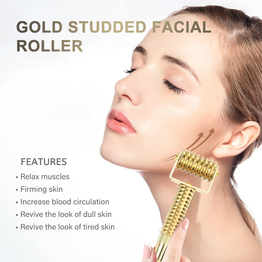 Beauty Derma Roller Professional cho mọc râu tóc Golden Metal Microneedles Massage Roller Tai Huyệt huyệt Châm cứu Điểm thăm dò Kim xoa bóp khuôn