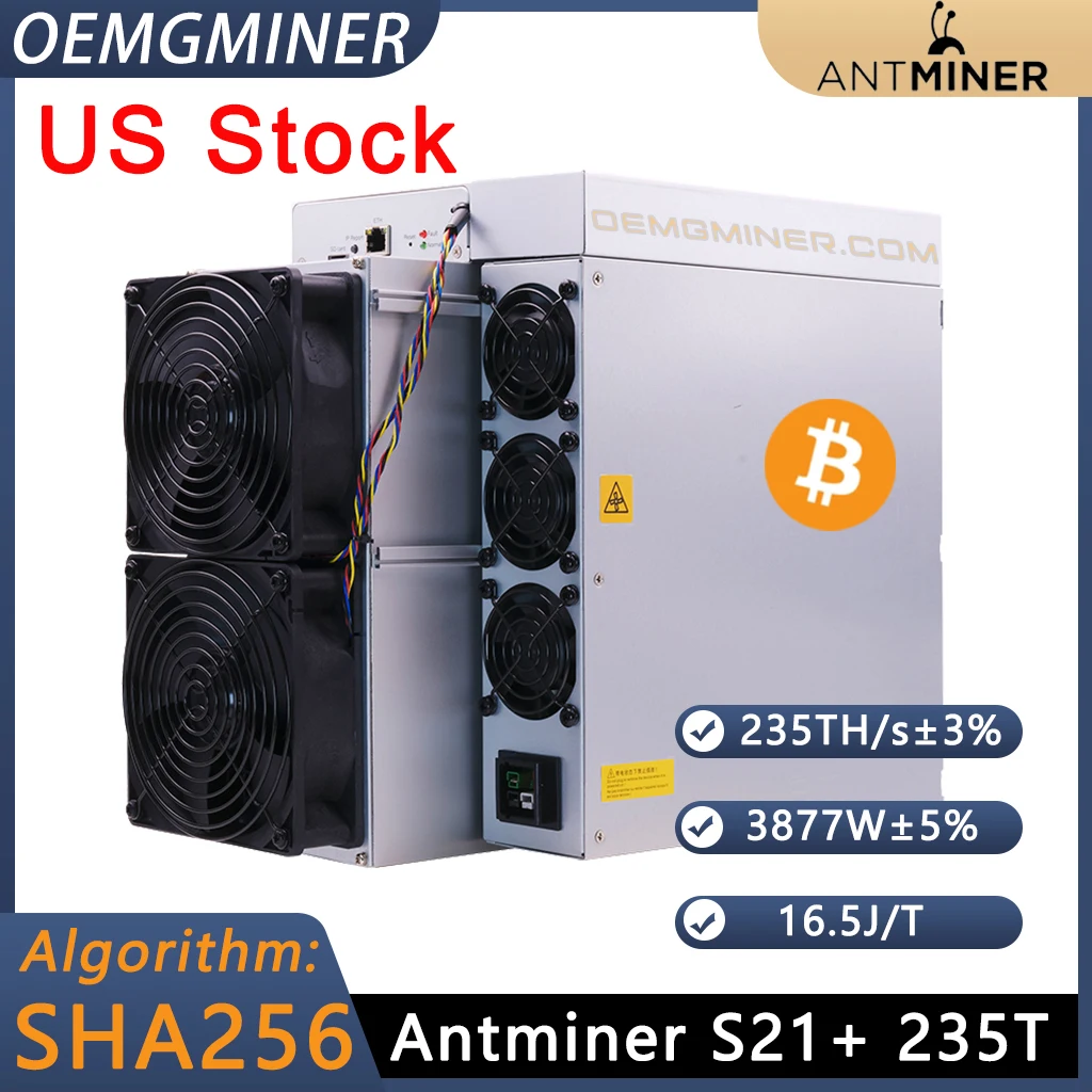 No Tariffs USA Stock Antminer S21+ BTC Miner Хешрейт 235Th/s Алгоритм 3877 Вт SHA-256 Bitmain Antminer S21+ Asic Miner