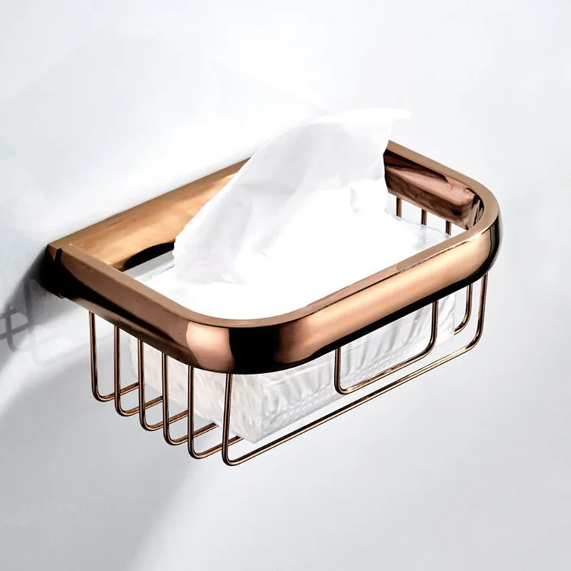 Rose gold paper towel holder Square Mesh Basket Storage Rack Wall-Mounted Toilet Bathroom Tissue Basket Brass Light Luxury