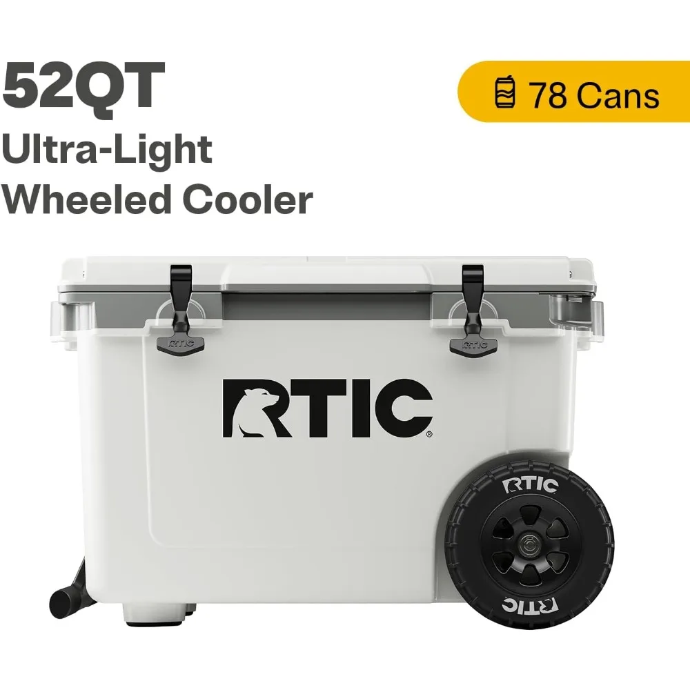 52 Quart Ultra-Light Wheeled Hard Cooler Insulated Portable Ice Chest Box for Beach, Drink, Beverage, Camping, Picnic, Fishing image 3