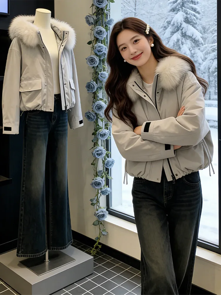 

Модная женская зимняя куртка-парка из хлопка с большим меховым воротником, утепленная, с длинными рукавами, для работы и повседневной носки