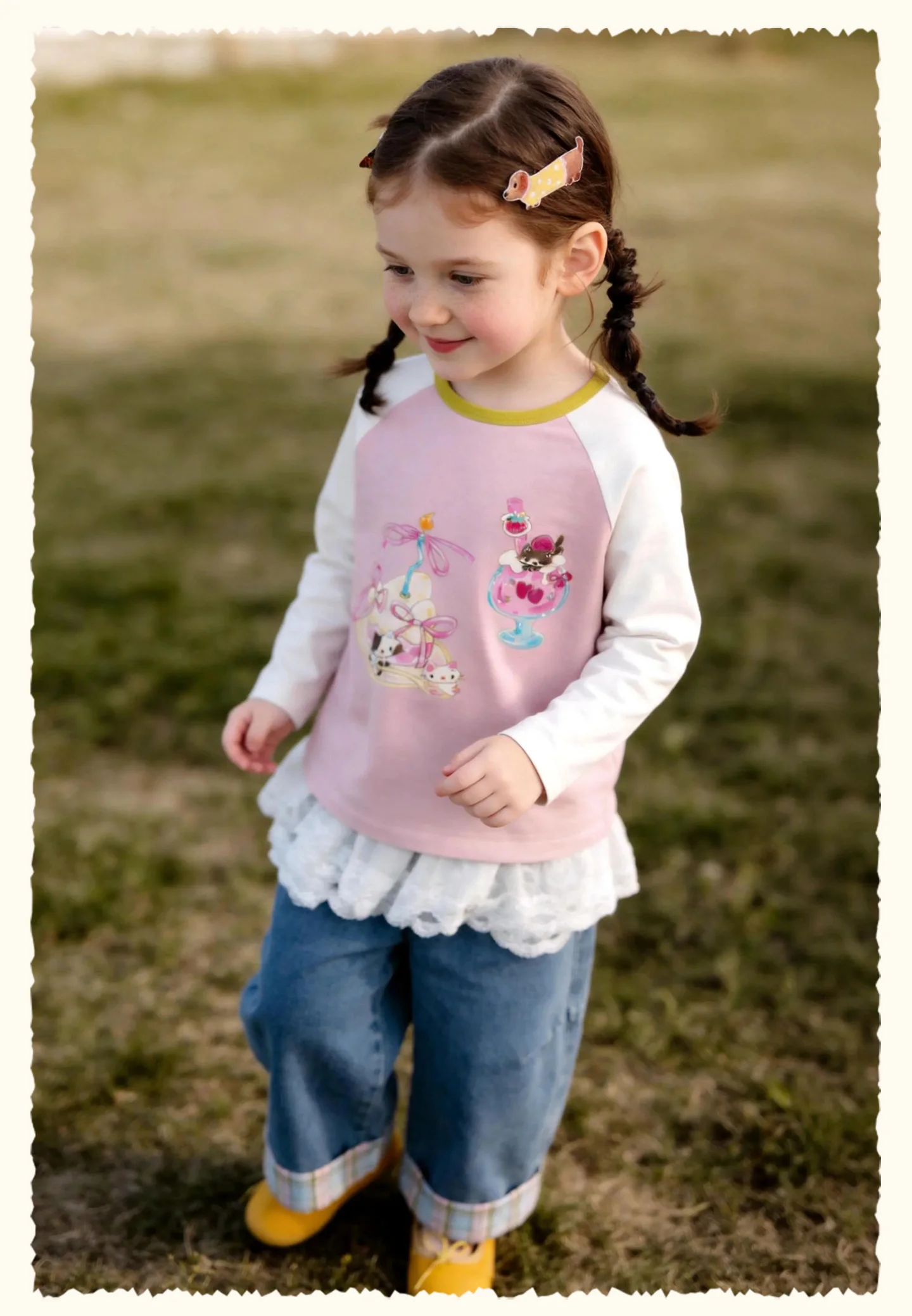 Amila 2026 Herbst Neues Stylisches und Bequemes Kinder-T-Shirt mit Niedlichem Patchwork-Farbblock und Kreativem Musterdesign Langarm – Detail 15