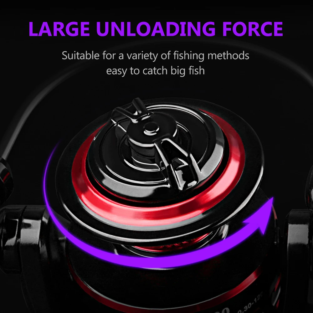 DEUKIO FS 2000-7000 Series Spinning Reels Max Drag 12kg Red Black EVA Knob Metal Spool Reel Fishing Reel for Saltwater Fishing