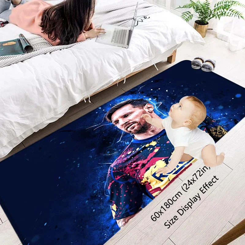 Entrance Doormat Messi Non-slip Bedroom Soccer Mat Halllway Carpet Kitchen Floor Mat Flannel Living Room Home Car Decor Bath Rug