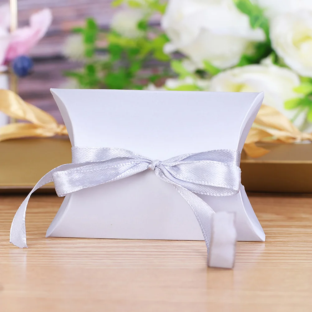 

50 Pcs Wedding Candy Box Pillow Cash White Boxes Containers for Treat Small Favor Party