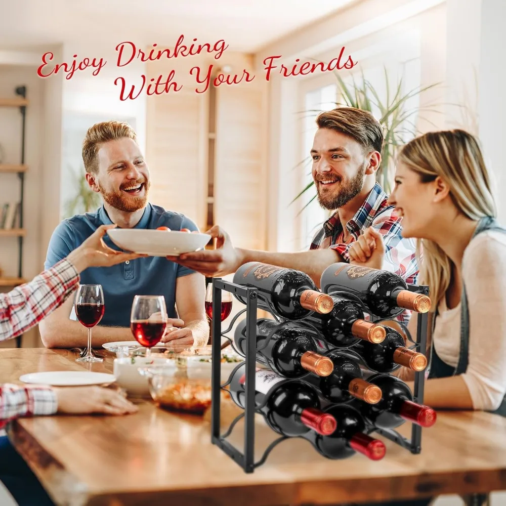 Modern 3-Tier Black Metal Wine Rack, Holds 18 Bottles, Space-Saving for Countertop or Cabinet Use