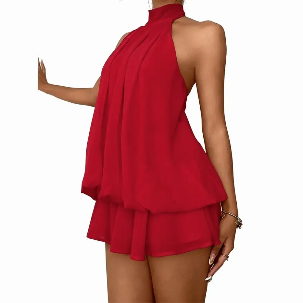 Modisches Neckholder-Partykleid Rückenfreies Chiffon-Minikleid Ärmelloses Ausgehkleid für Damen