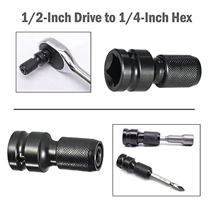 Quick Release 1/2-Inch Square Drive to 1/4-Inch Hex Female Socket Adapter Converter Chuck Adaptor for Impact and Ratchet Wrench