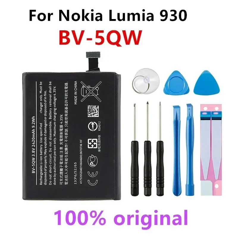 Batería de repuesto para Nokia Lumia 2420 930 RM927 Lumia930 BV5QW, baterías de polímero de litio + herramientas, Original, BV-5QW, 929 mAh