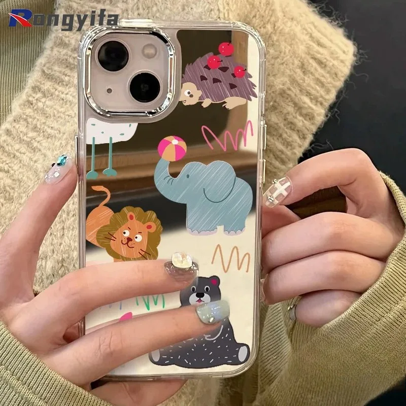 لطيف الحيوان مرآة جراب هاتف ل ممن لهم A38 A35 A33 A31 A18 A17K A15S A15 A12E A11K A9 A8 A7N A7X A5S A3S F9 برو مضحك غطاء