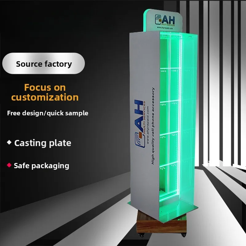 Acrylic display stand, four-sided floor pulley rotatable movable hole plate transformation colorful display cabinet with light
