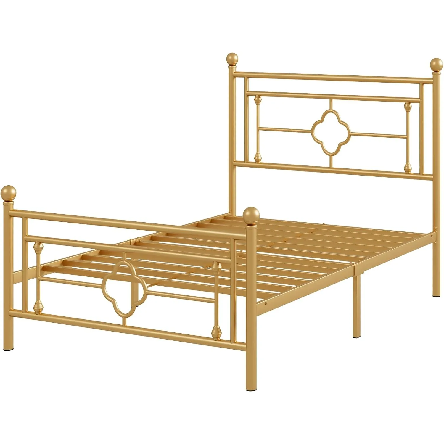 Twin Size Metal Platform Bed Frame with Victorian Vintage Headboard and Footboard/Mattress Foundation, Gold