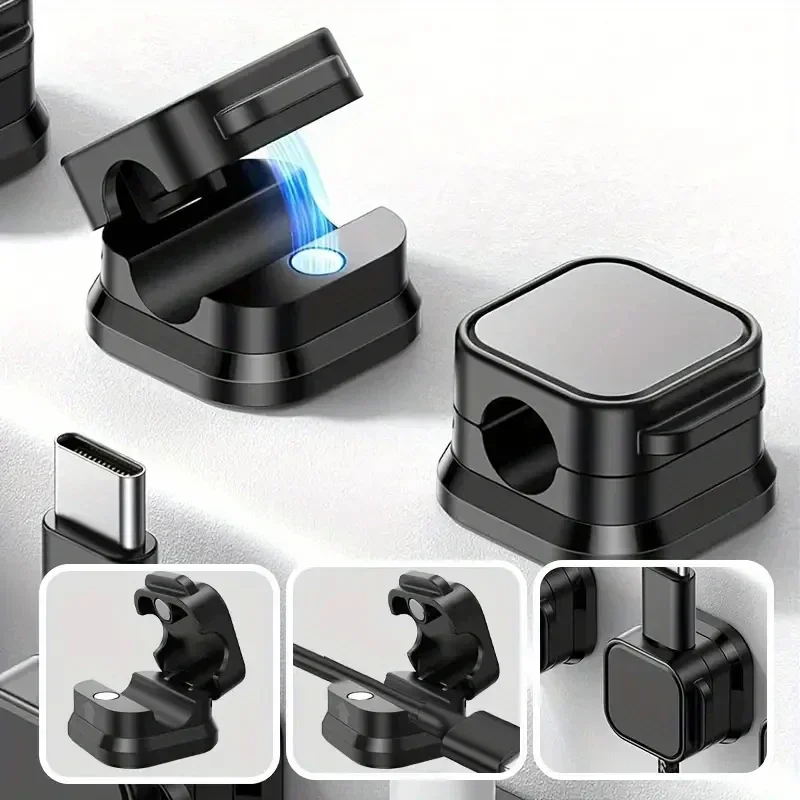 1-12Pc Self Adhesive Magnetic Cable Organizer Smooth Adjustable Charging Cable Holder Keeper Wire Clip Car Interior Accessories