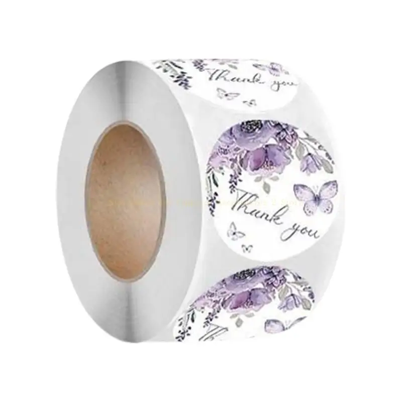 Thank You Labels Flower Print Sticker Round Sticker Decorative Sticker Labels Thank You Sticker for Gift Packaging