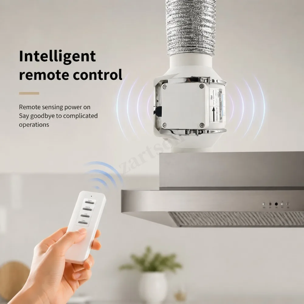 4Inch Two Speed Remote Control Exhaust Fan Silent Inline Pipe Duct Extractor Air Ventilation Blower Kitchen Toilet Wall Booster