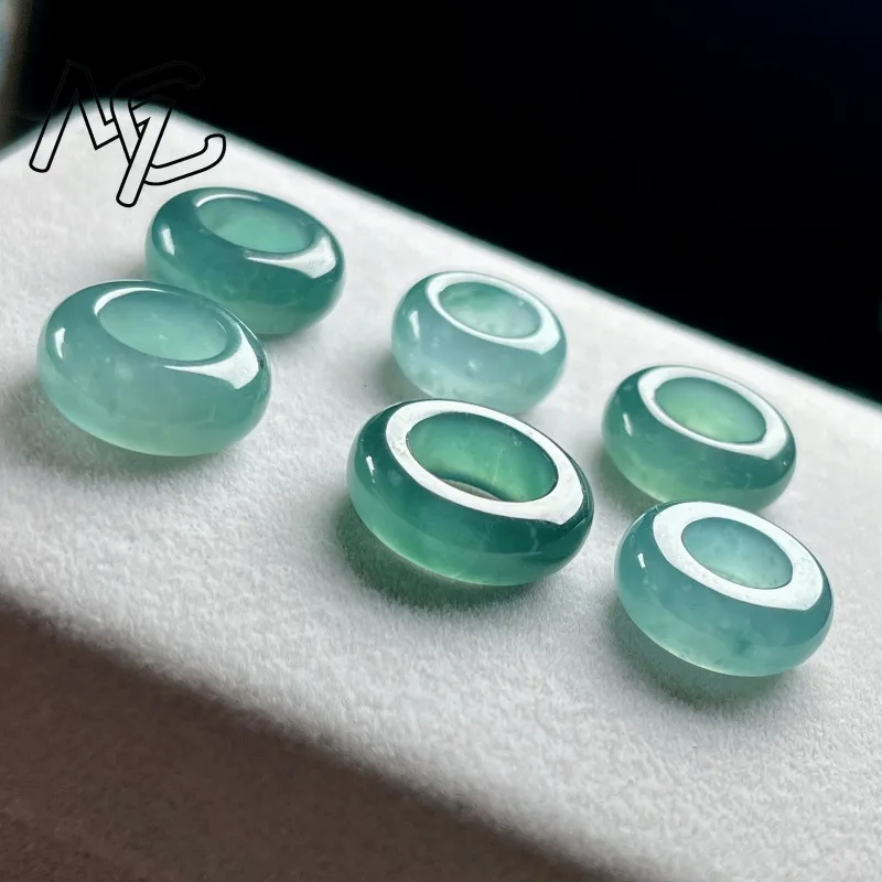 Natural Emerald Blue Water Lucky Bead Ring Pendant Myanmar Jadeite Necklace Jewelry Charm Designer Luxury Vintage Certificate