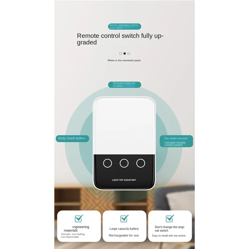 Panel de interruptor de Control remoto inalámbrico con luz automática, dispositivo práctico para dormitorio, pared superior, papel de notas, cableado gratis