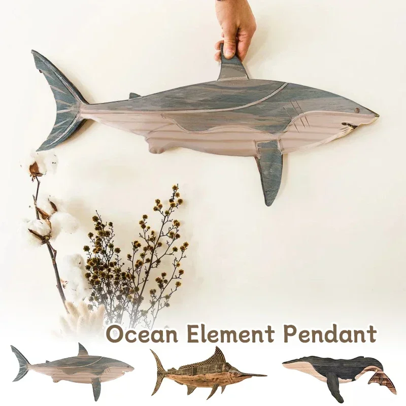 Fish Wood Decoration Wooden Whale Sea Decor Whale Fish Sculpture Figurine Hanger Ornament Rustic Wall Decor for Home Living Room