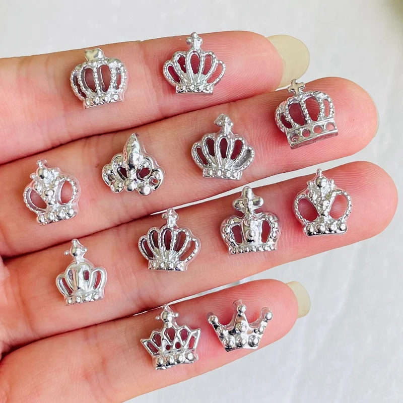 50 Pcs Mini Multiple Styles Of Silver Crowns Series Nail Art Flatback Resin Figurines DIY atures Scrapbook Decor Crafts A137