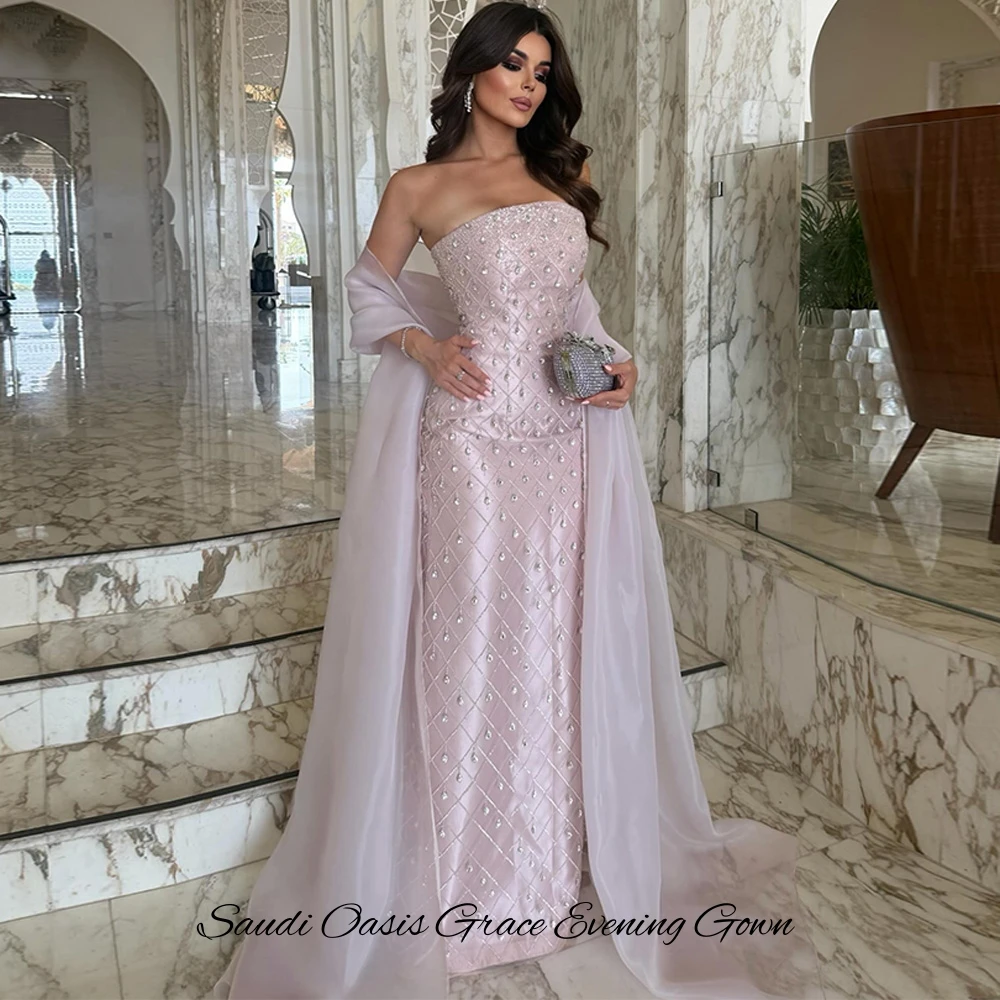 Elegant Mermaid Organza Celebrity Gowns with Shawl Strapless Sleeveless Customized Prom Dress Delicate Crystal Evening Dress image 6