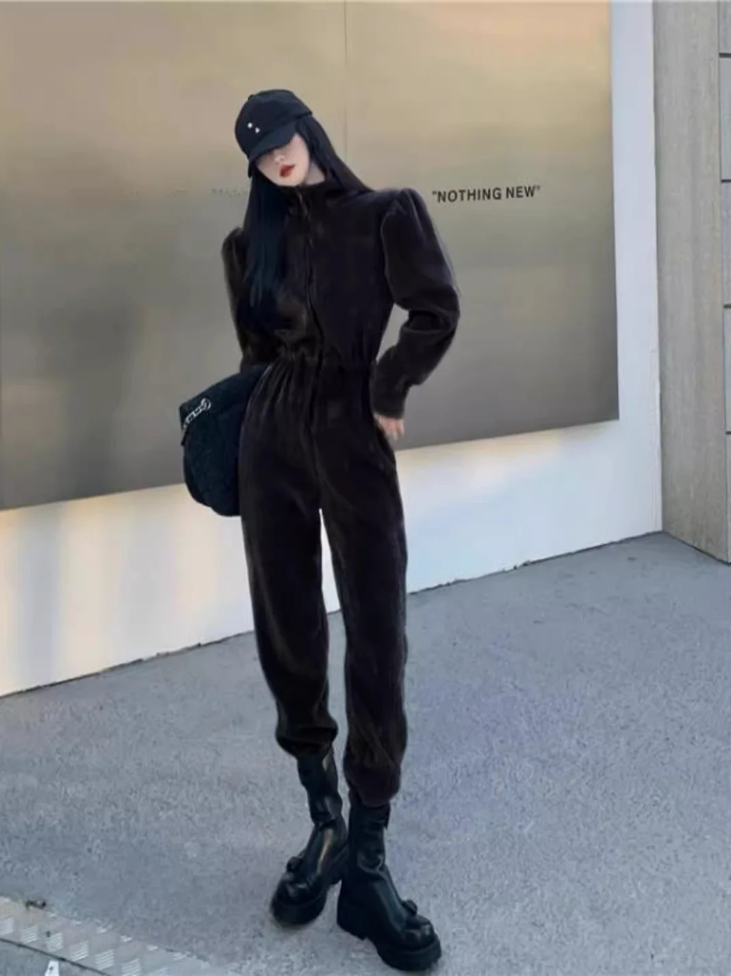 패셔너블한 테니드 페이스 라이닝 코듀로이 캐주얼 스포츠웨어 세트 여성용 가을 겨울 로우 웨이스트 롱 팬츠 다이아몬드 장식...