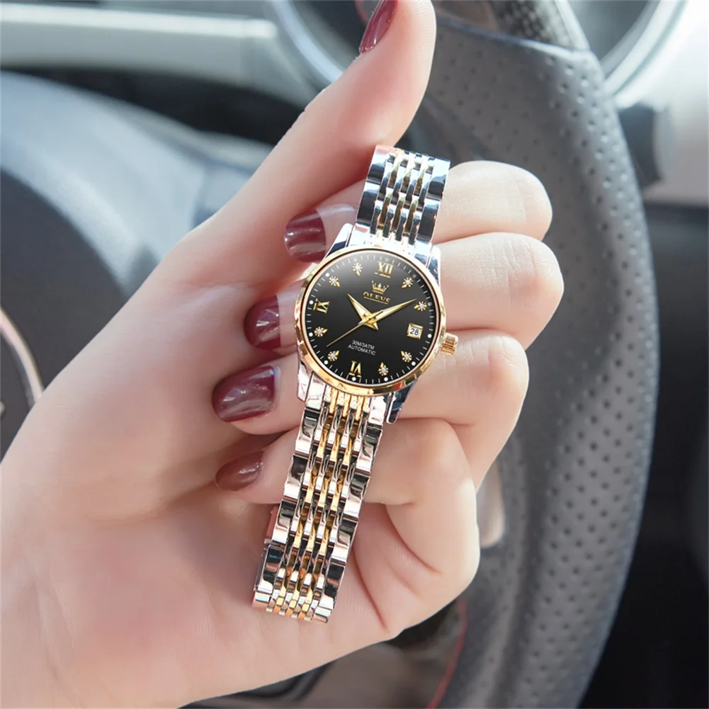 OLEVS Luxury Automatic Women Watch Top Brand Fashion Diamond Time Calendar Waterproof Mechanical Ladies Wristwatch reloj