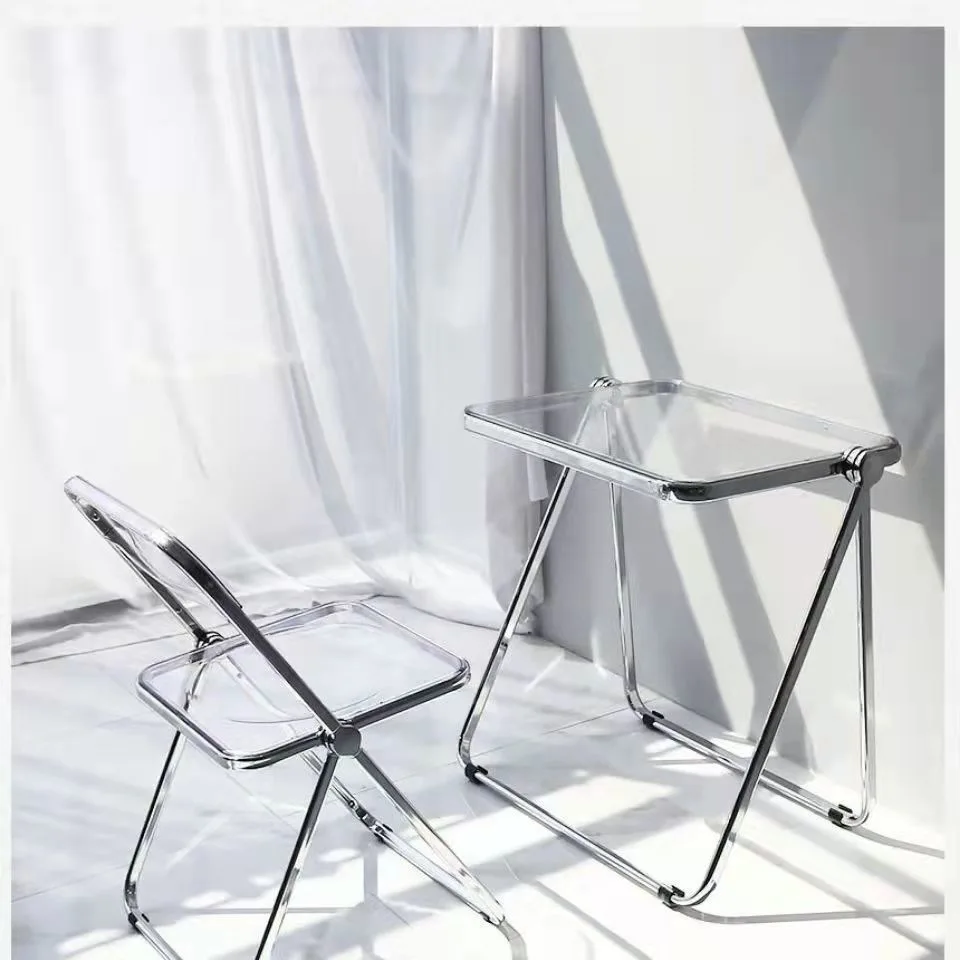 Escritorio de aprendizaje para estudiantes, silla sencilla, mesa acrílica, almacenamiento portátil, mesa y silla de cristal transparente