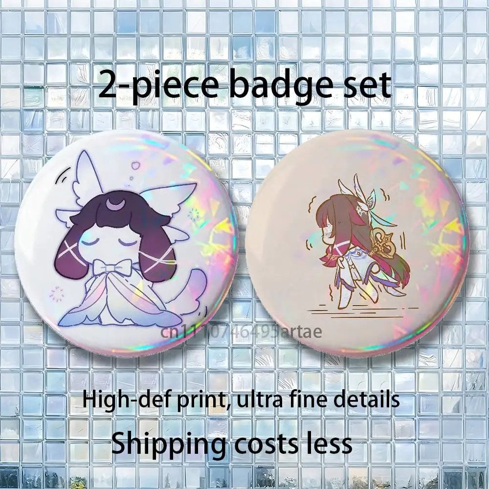 G-Genshin Columbina Impact Vintage Anime Brooches for Backpack Accessories25,32,44,58,75mm Round Enamel 2piece set Cartoon Badge