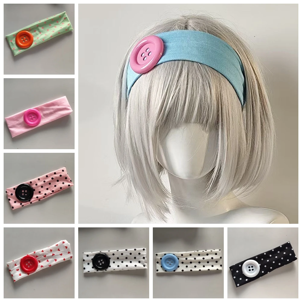 Retro Ins Style Polka Dot Dopamine Button Headband Fashion Women Y2K Elastic Headband Hair Accessories Sweet Dating Hair Band