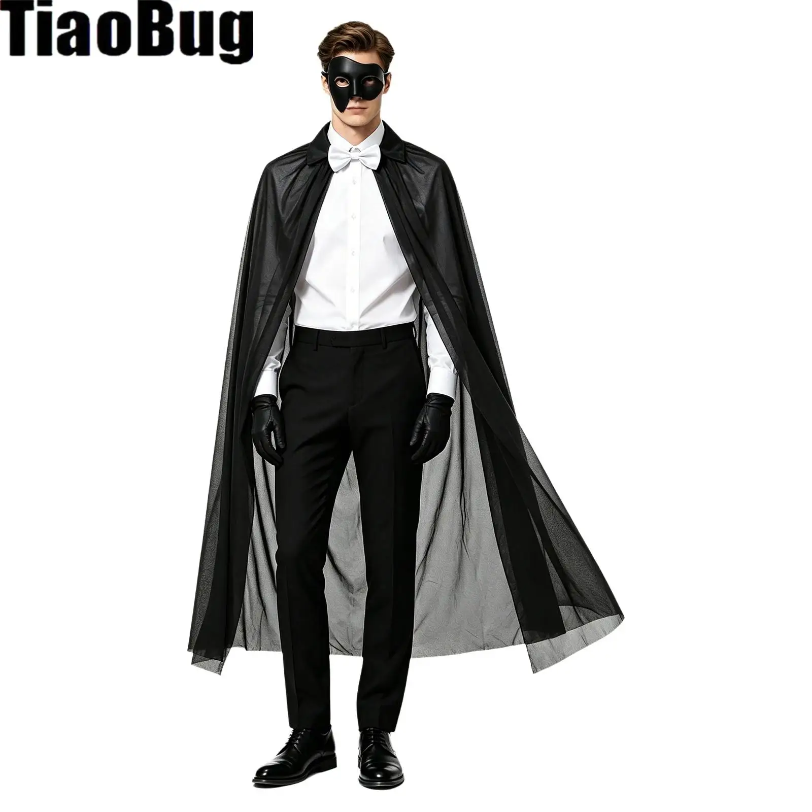 

Magician Dress Up Set Half Face Mask Bowtie Cape And Gloves Gothic Costume Outfit for Halloween Cosplay Party