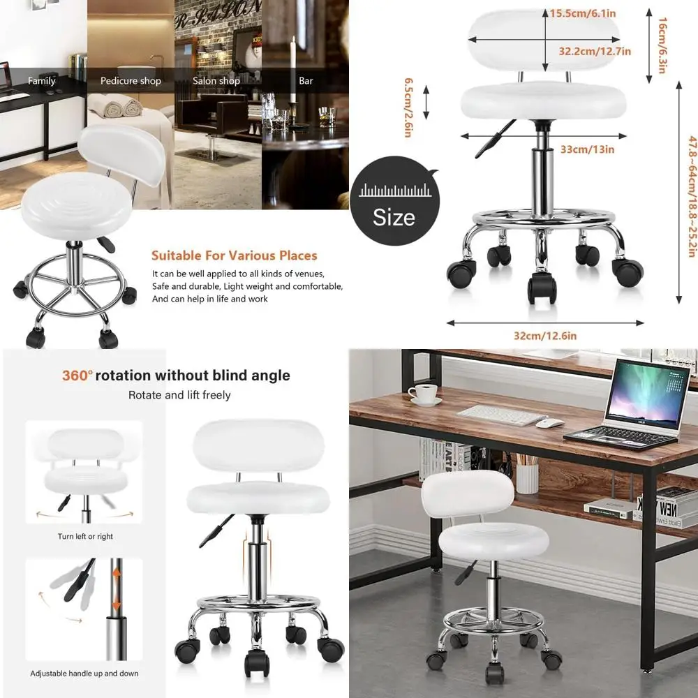 

Adjustable Height Swivel Task Chair with Rolling Stool and Low Backrest (White)