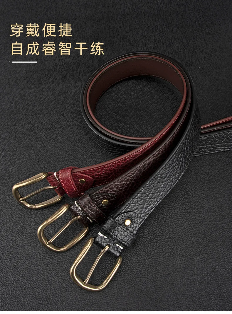 Men's Leather Bbusiness First Layer Cowhide Belt Hundred Stitch Buckle Pants High-grade Leather belt for Men