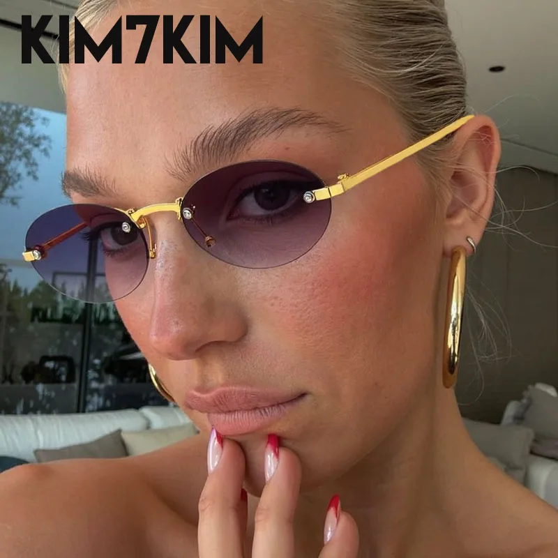 الرجعية موضة بدون شفة البيضاوي إطار معدني النظارات الشمسية النساء الفاخرة العلامة التجارية فاسق نظارات شمسية للسيدات العصرية بدون إطار نظارات السفر #3