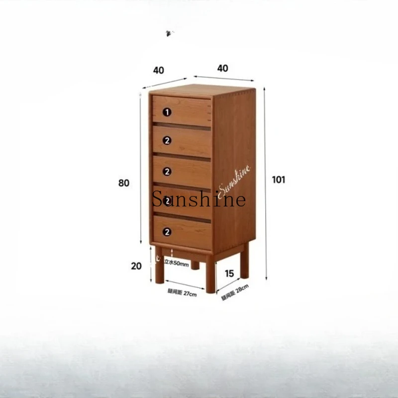 Cherry Wood Solid Wood Bedroom Standing Cabinet Multifunctional Drawer High Locker