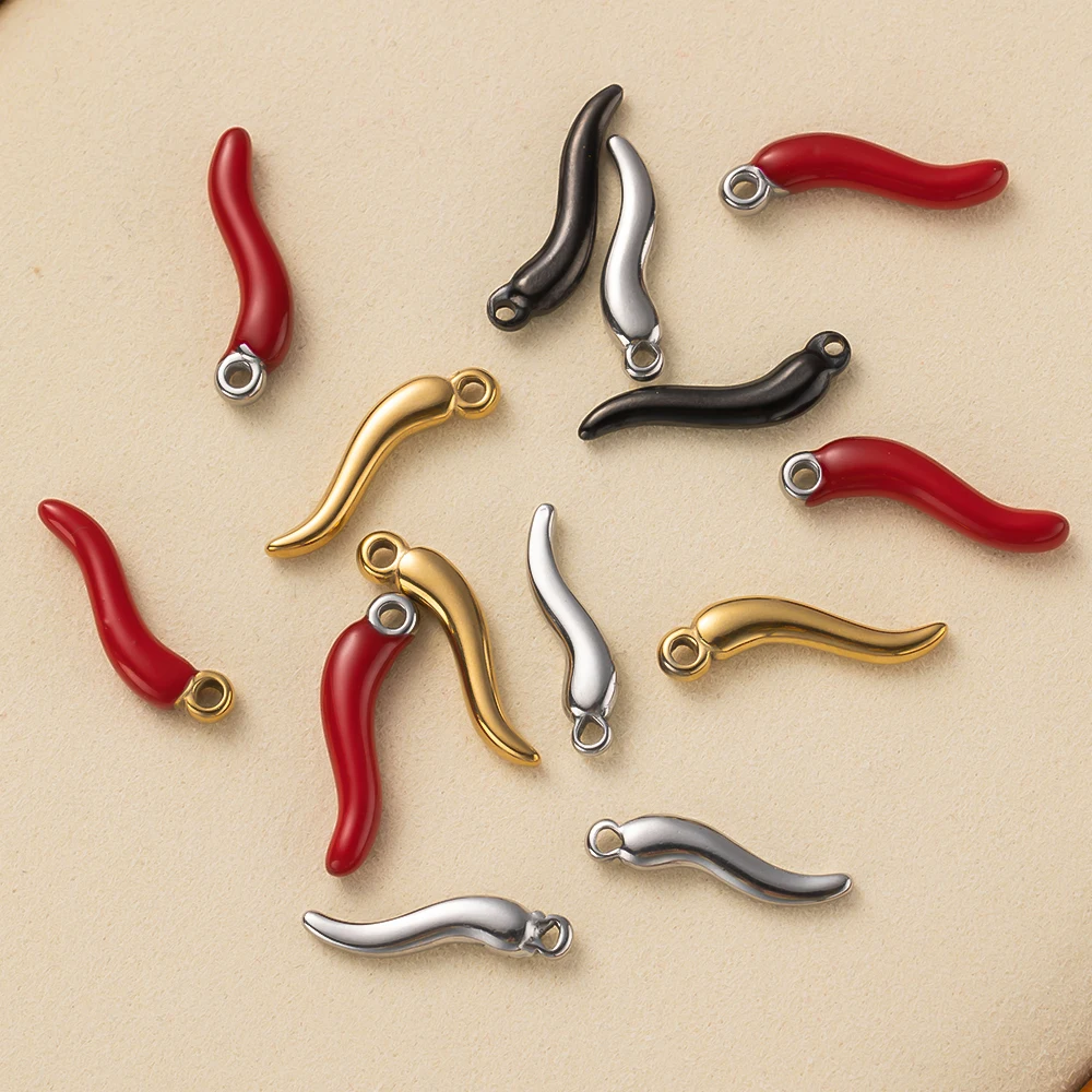 5pcs Stainless Steel Red Small Pepper Charms Cute Pendants For DIY Earring Bracelet Key Chains Necklace Jewelry Making Accessory image 4