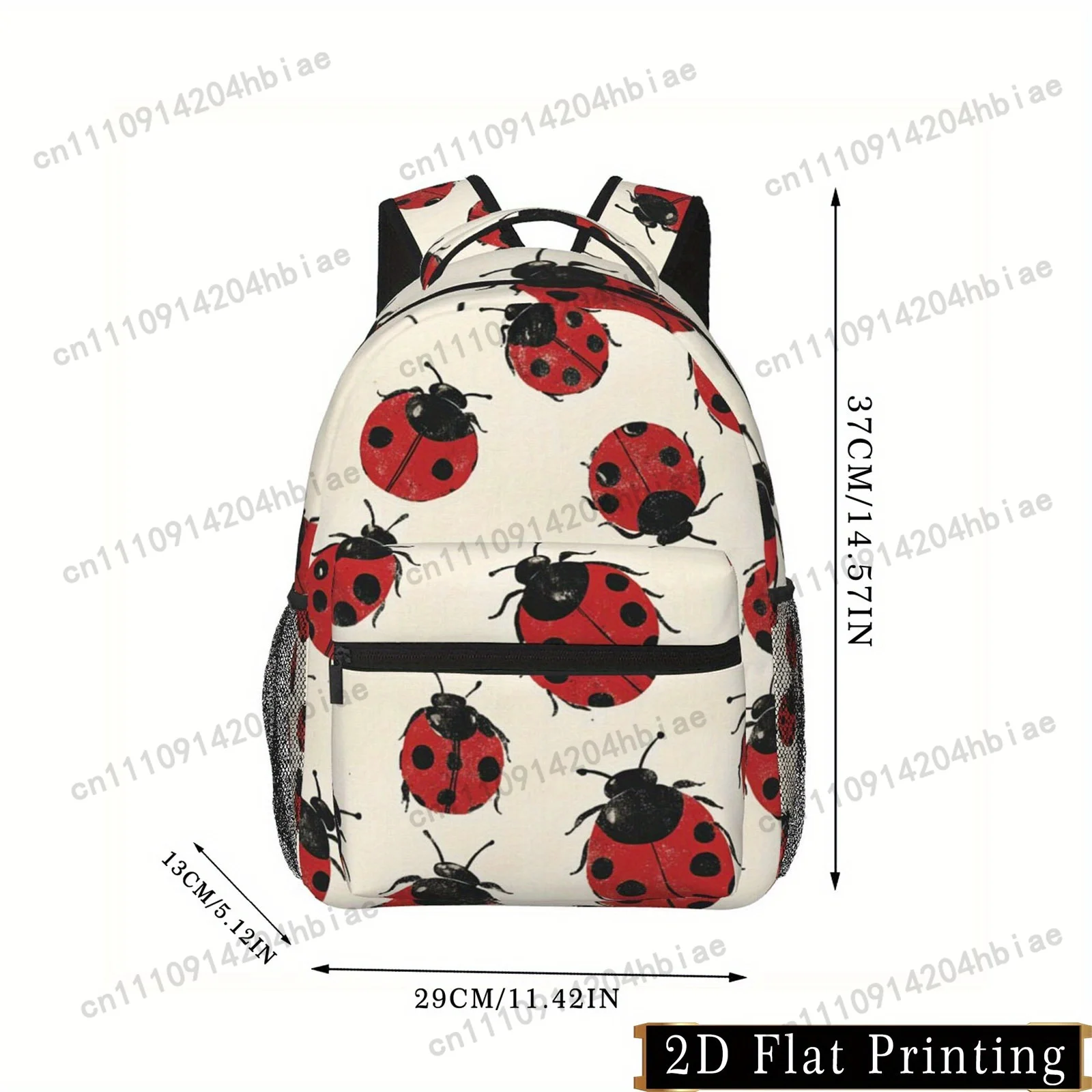 2D Flat Printing, Ladybug Print Backpack with Adjustable Straps, Multiple Compartments, Lightweight, Durable Fabric, Ideal for S