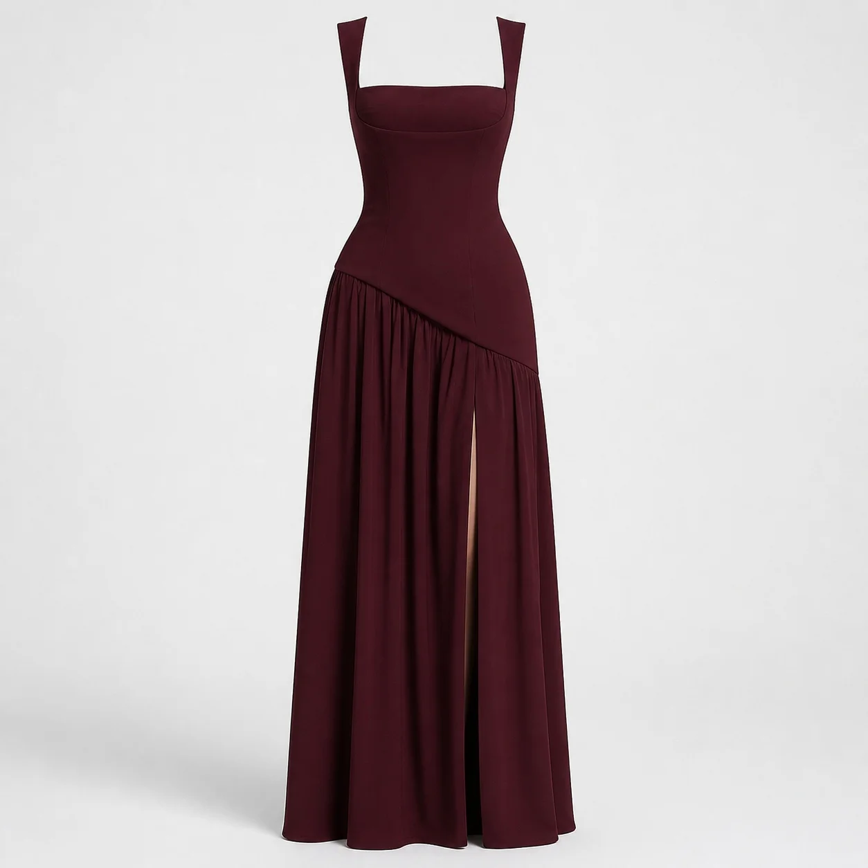 Women's Elegant Pleated Bodycon Dress for Wedding Guest Summer Party – Long High Waist V Neck Sleeveless Slit Solid Dress