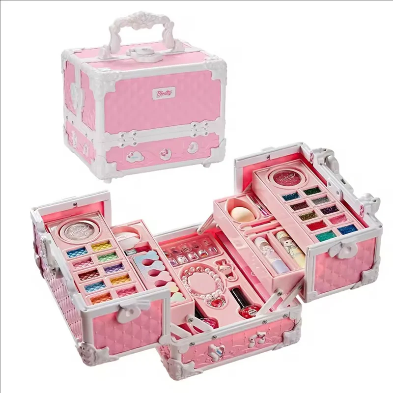 Children Makeup Kit for Girls 49 Pcs Washable Makeup Kit Set Little Girl Simulated Beauty Play Set Pink Princess Birthday Gift