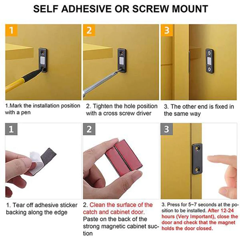 Tangkapan magnetik kabinet baru, 8 pak Ultra tipis pintu kabinet magnet menempel di Laci kabinet magnetik Latch penutup magnetik