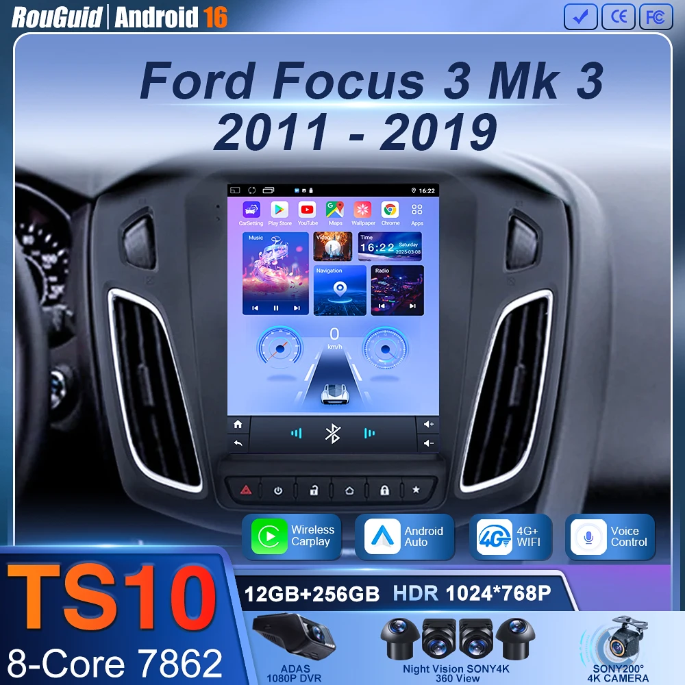 9,7 ''Android 16 Radio de coche para Ford Focus 3 Mk 3 2011 2012 - 2019 reproductor de vídeo Multimedia Carplay Auto 2Din estéreo DVD 8Core