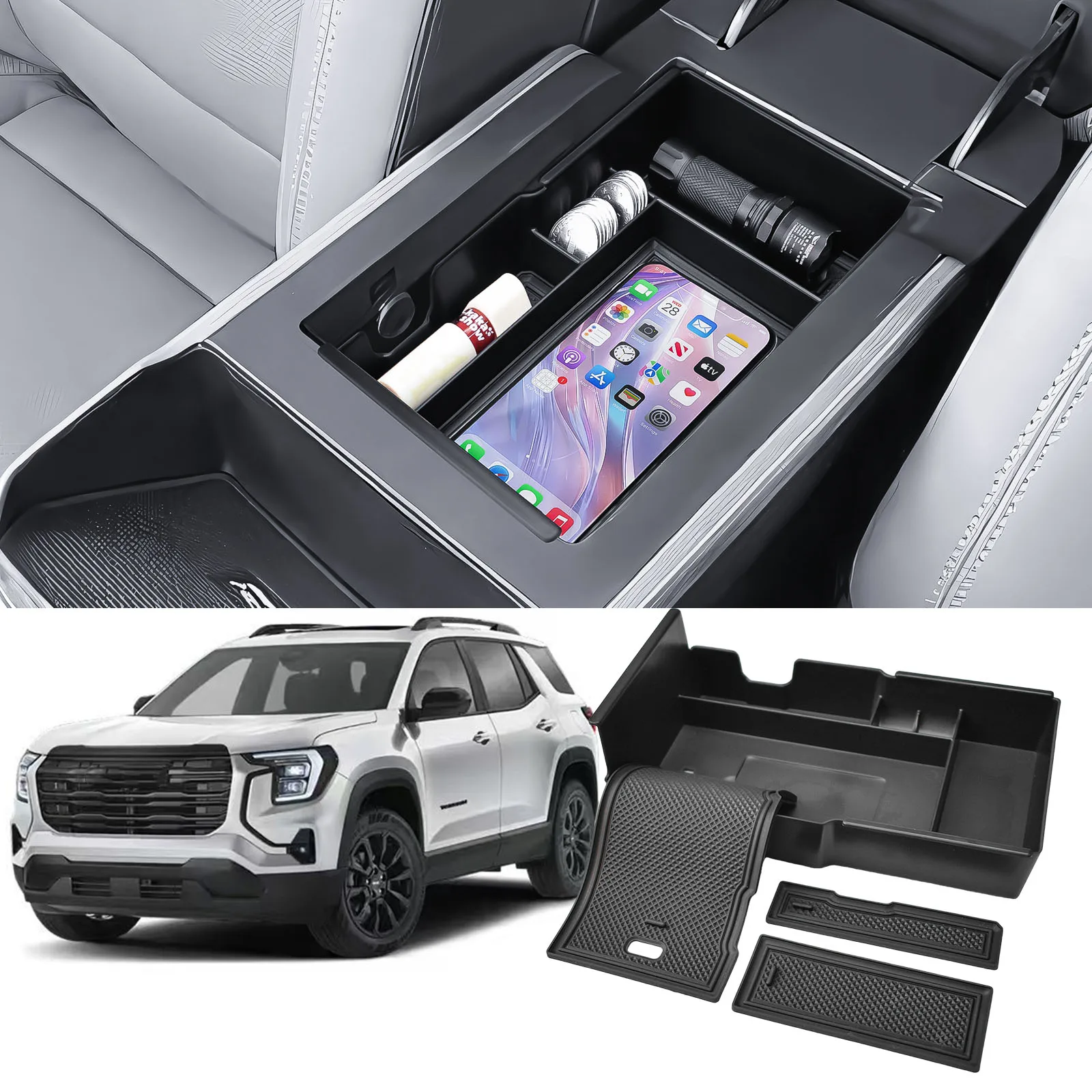 Sixthsmoy For GMC Terrain 2025-2026 Center Console Storage Organizer Armrest Box Tray Secondary Coin Phone Holder Accessories