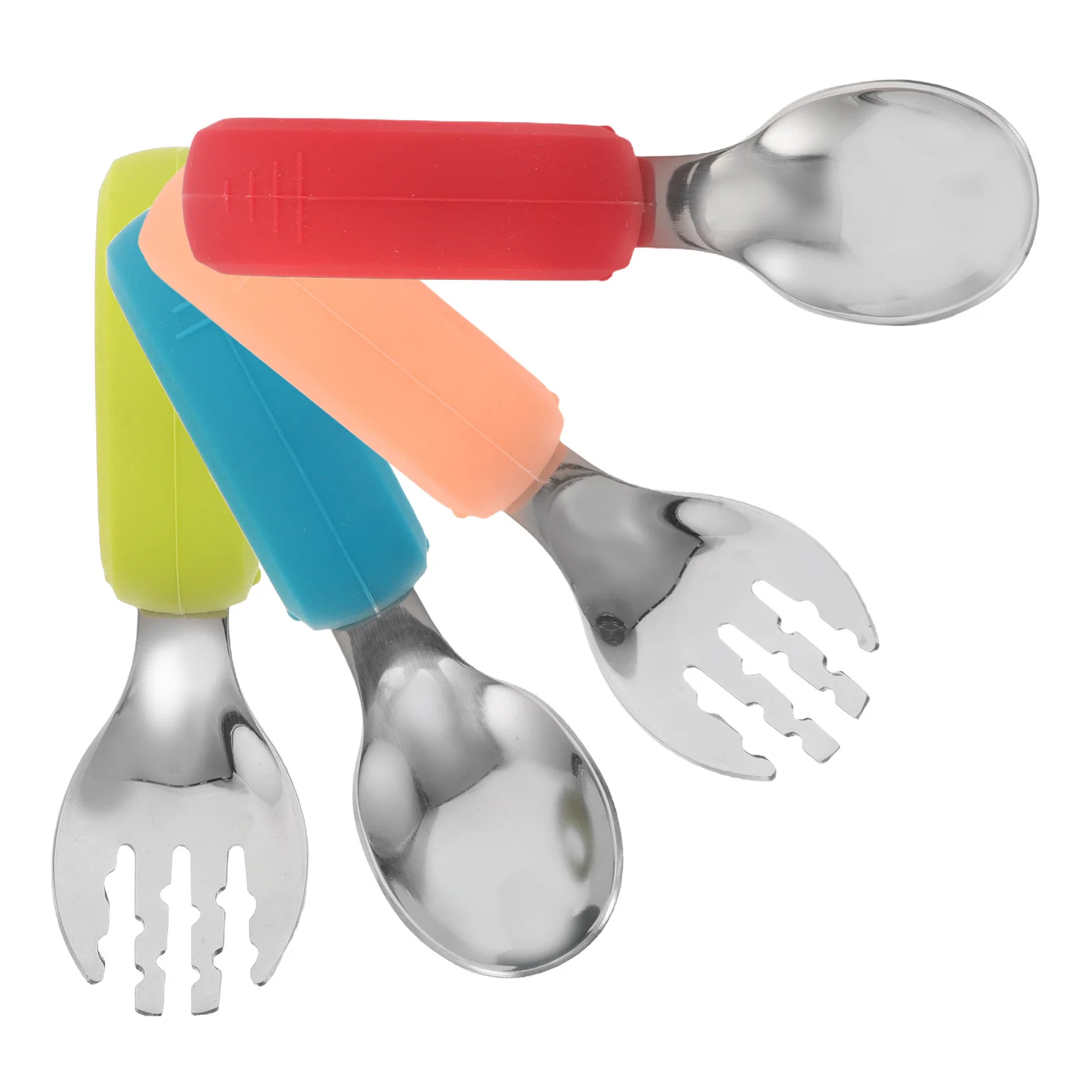 

2Sets Stainless Steel Silicone Utensils Heatresistant Microwave Safe Curved Fork Spoon Set for Family Meals Outdoor