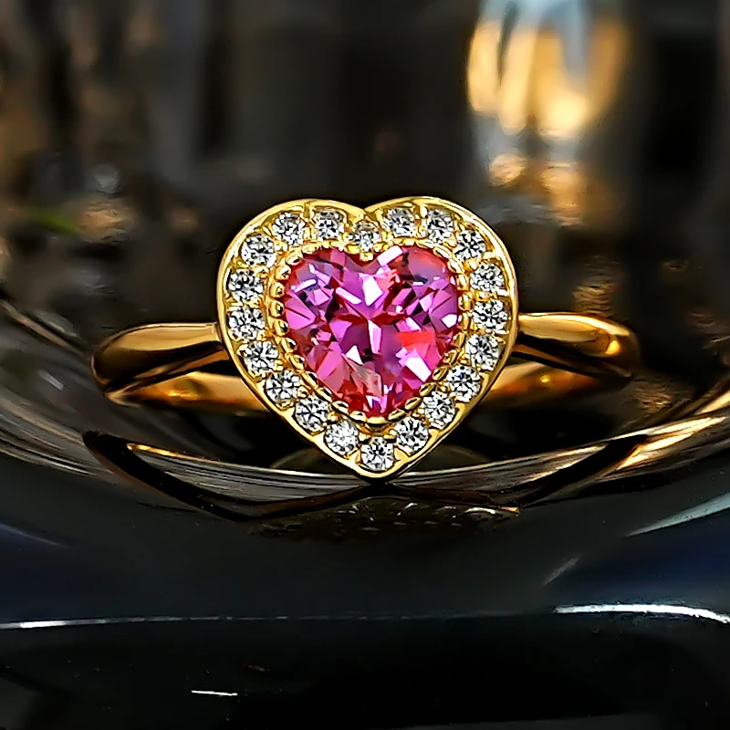 Freud Rose Pink Love Ring Ruby Pink Tourmaline 925 Silver Plated Gold Light Luxury socialite Sweet Colorful Treasure