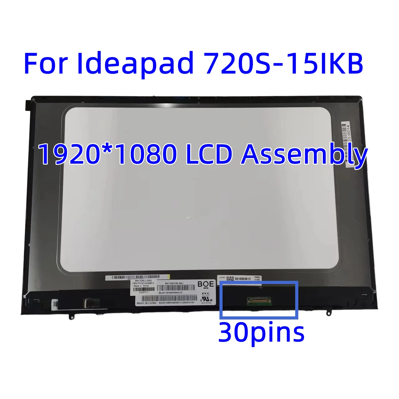 For Ideapad 720S-15IKB LCD Assembly NV156FHM N61 5D10Q58613 FHD 30Pins 720s-15 Non-Touch Screen With Glass Bezel