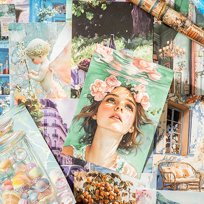 100sheets/bag Sheng Summer Is in Progress Summer Themed Material Paper DIY Handbook Collage Greeting Card Envelope Glasses