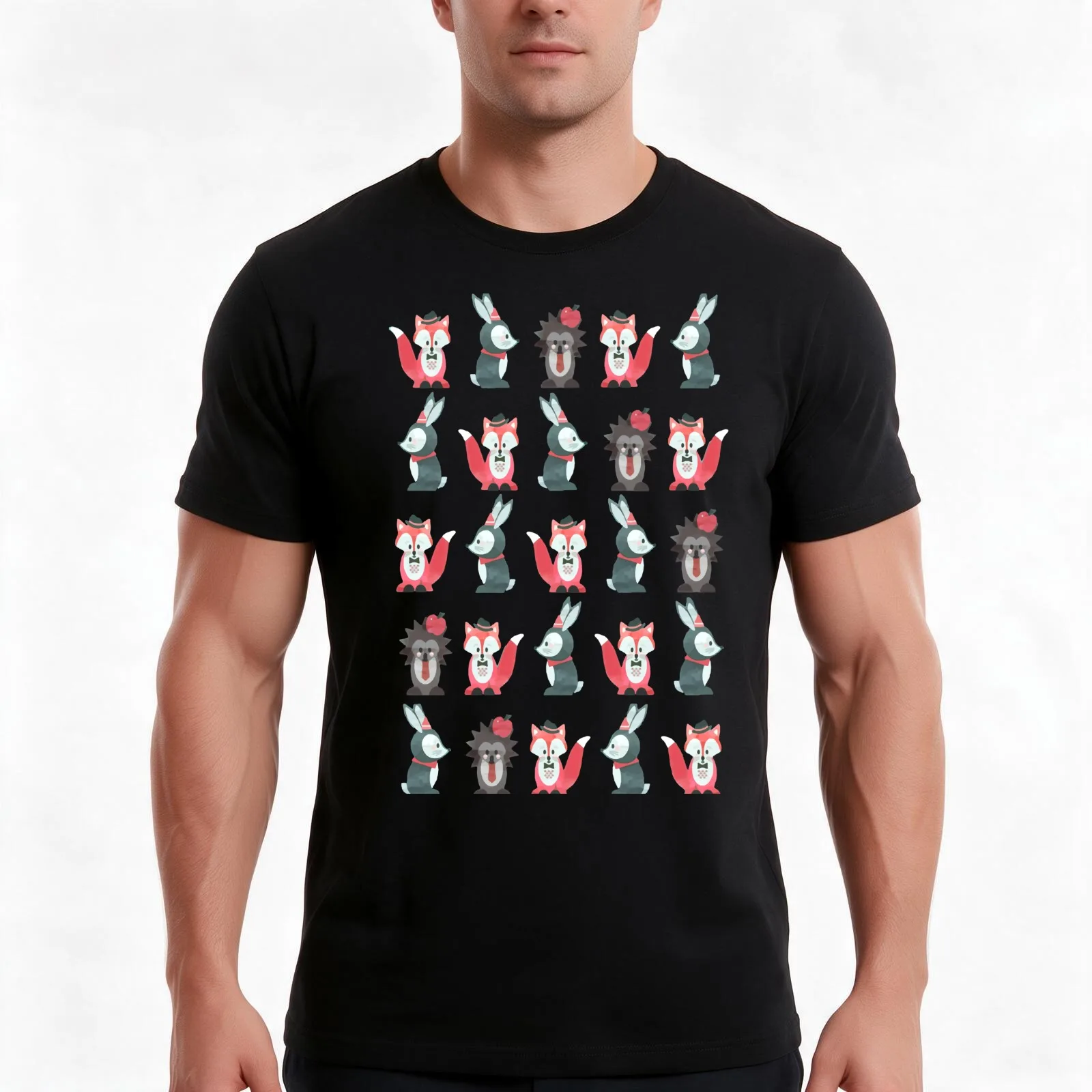 DARK BUNKER WALLPAPER - Fox Rabbit Hedgehog T-Shirt Summer Casual Cotton Tee Oversized Streetwear Tops Vintage Graphic Print