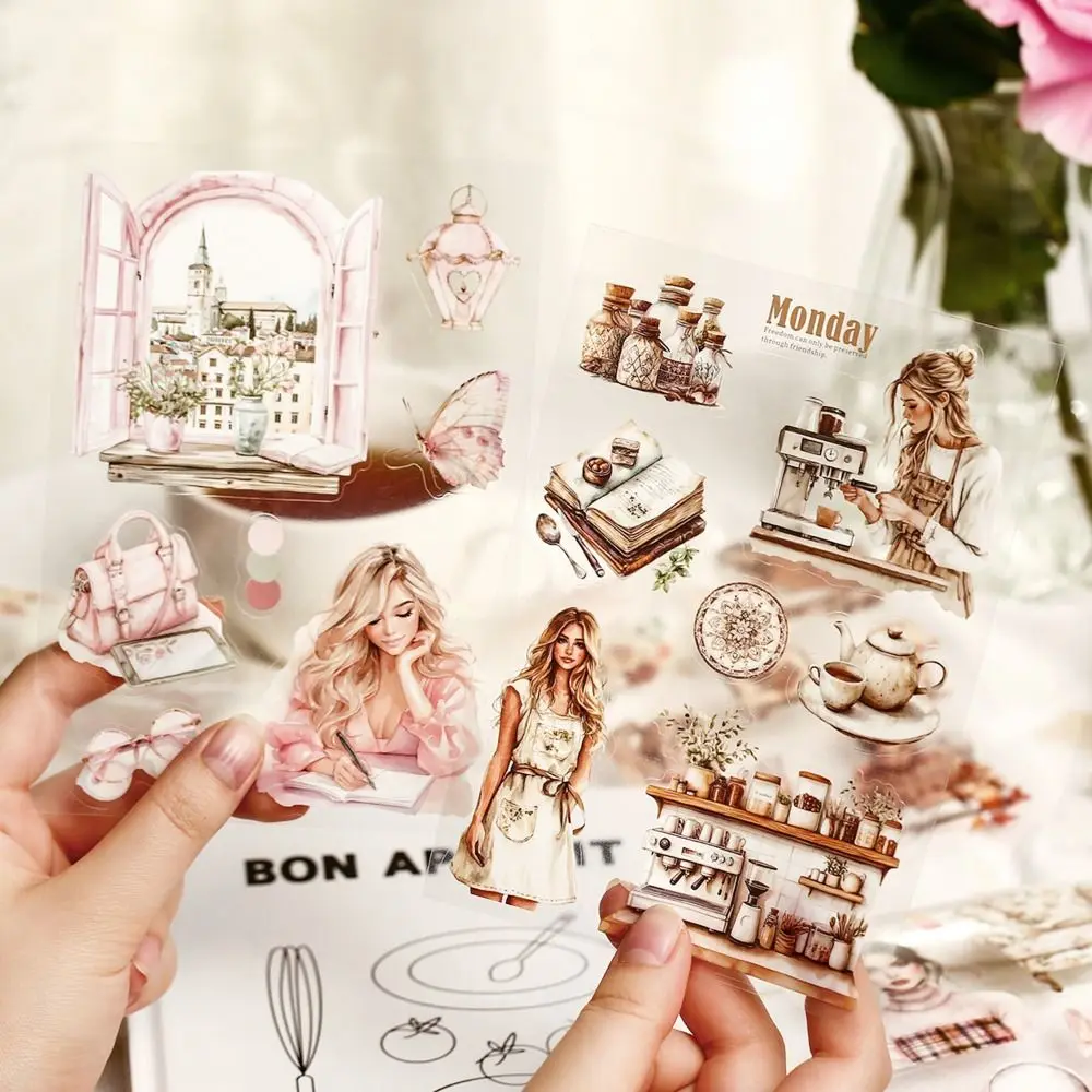 20 Sheets Girls Life Theme Stickers DIY Collage Decorative Have a Good Day Sticker Book PET Durable Paper Scrapbook